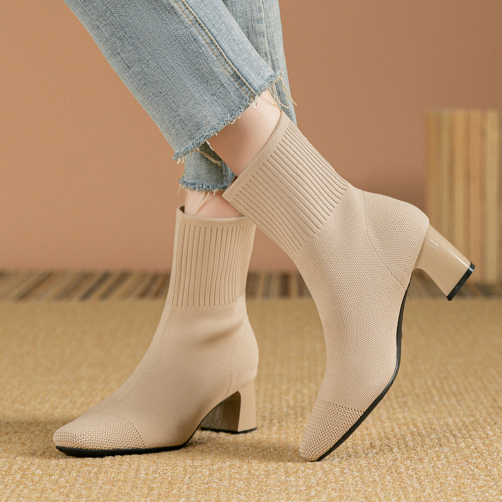 Bottes chaussettes en maille à talon carré – vue 3