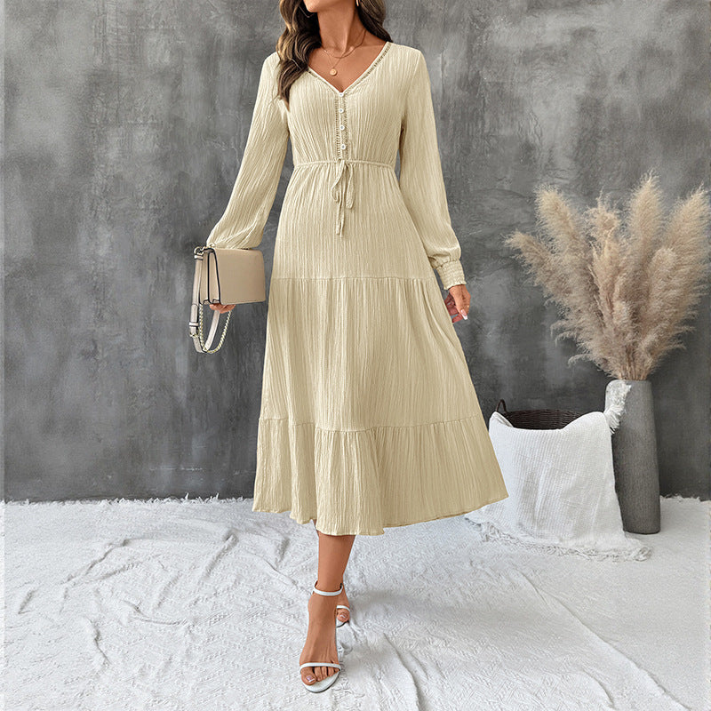 Robe texturée manches longues taille élastique