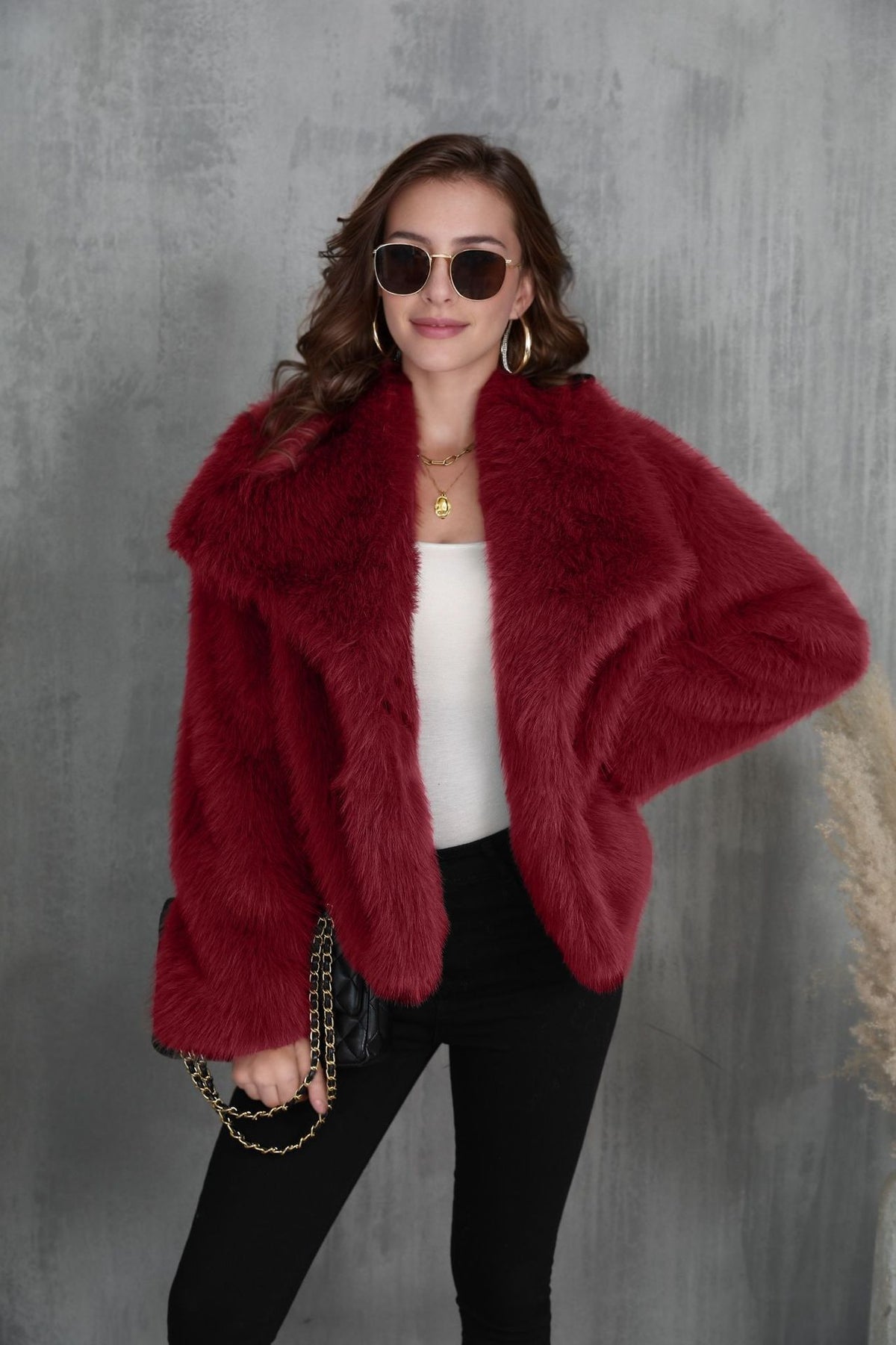 Veste courte en peluche à revers – vue 21