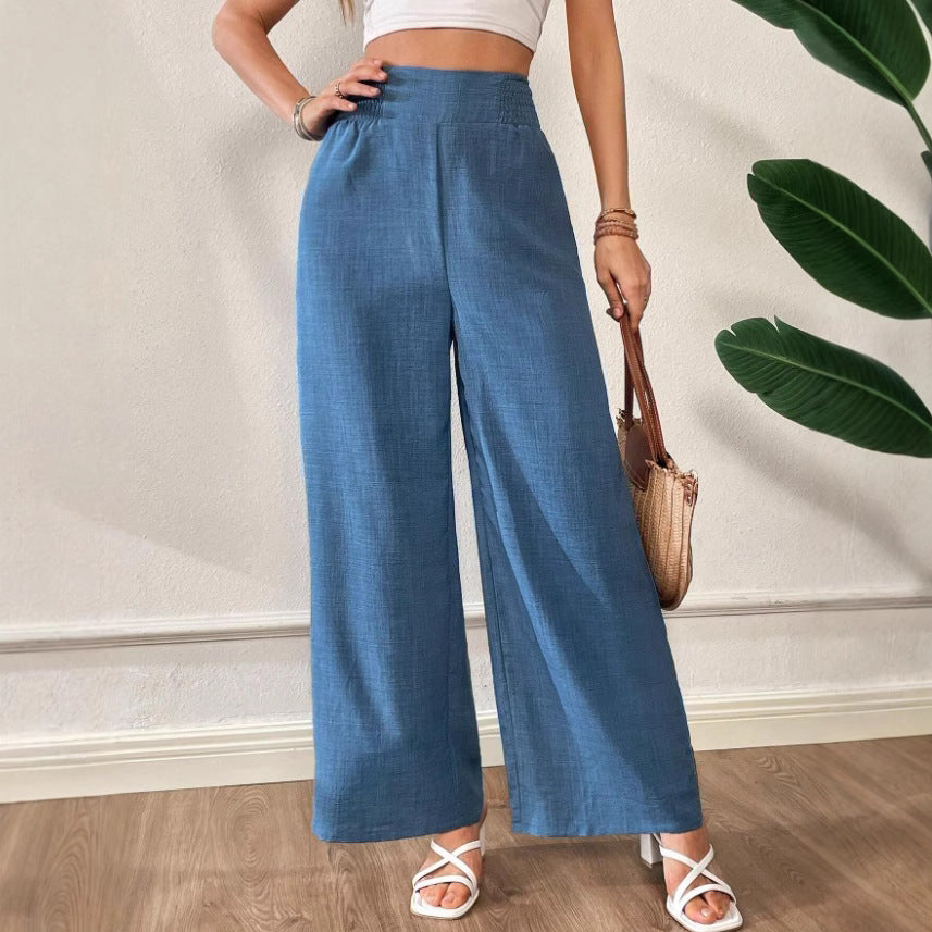 Pantalon large taille haute uni
