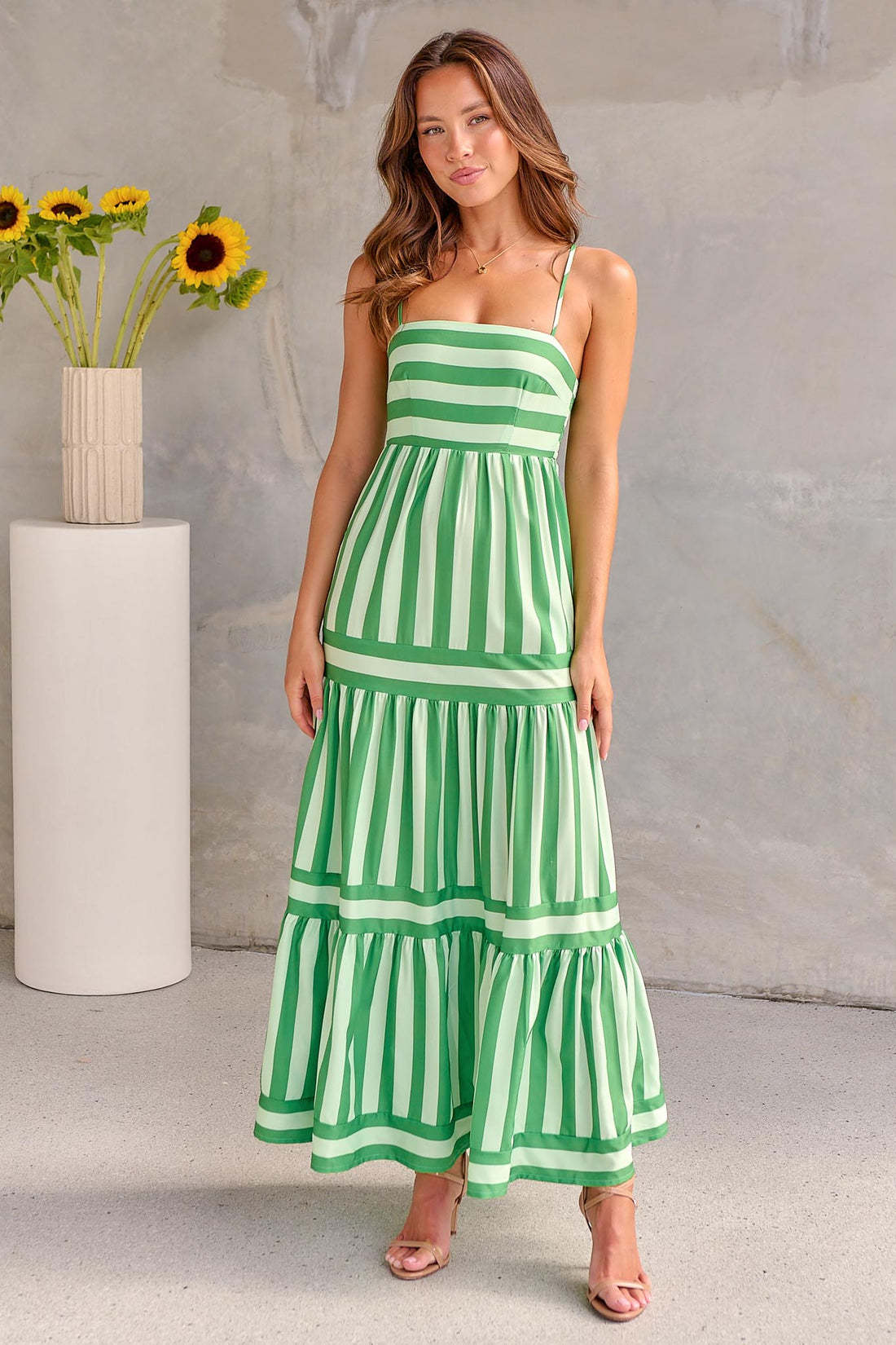 Robe longue rayée à col carré et poches – vue 7
