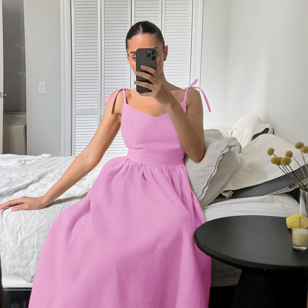 Robe longue à bretelles taille haute – vue 8