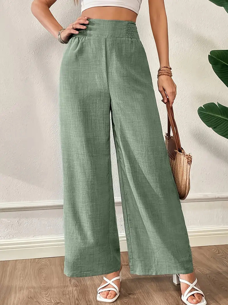 Pantalon large taille haute uni – vue 9