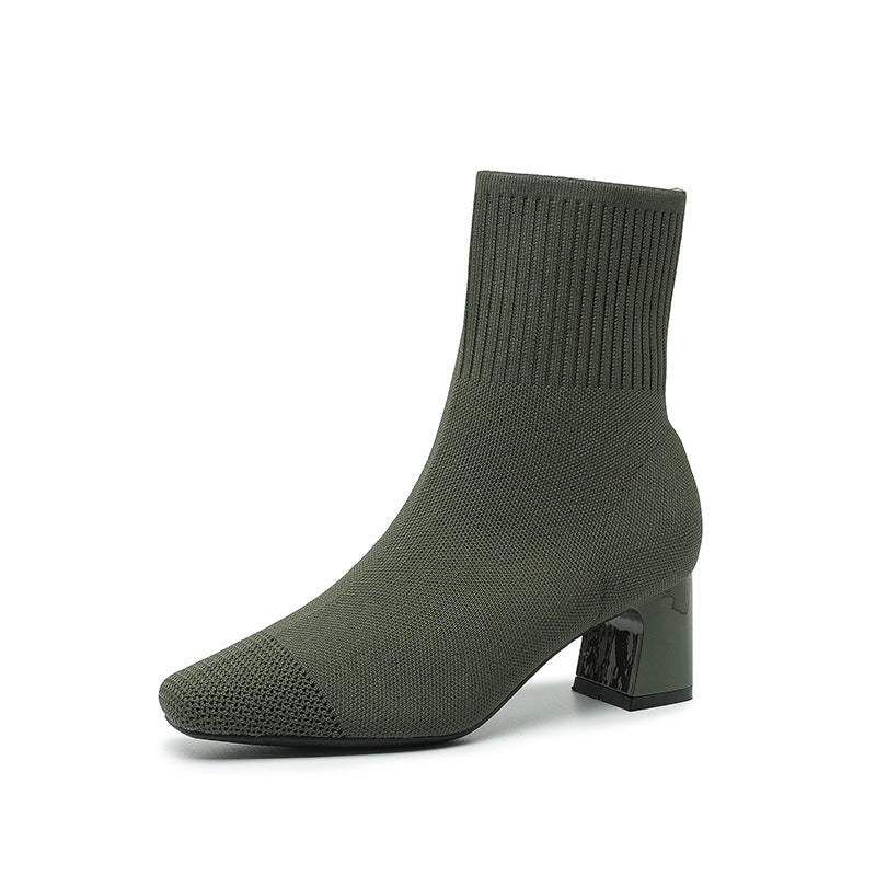 Bottes chaussettes en maille à talon carré – vue 9
