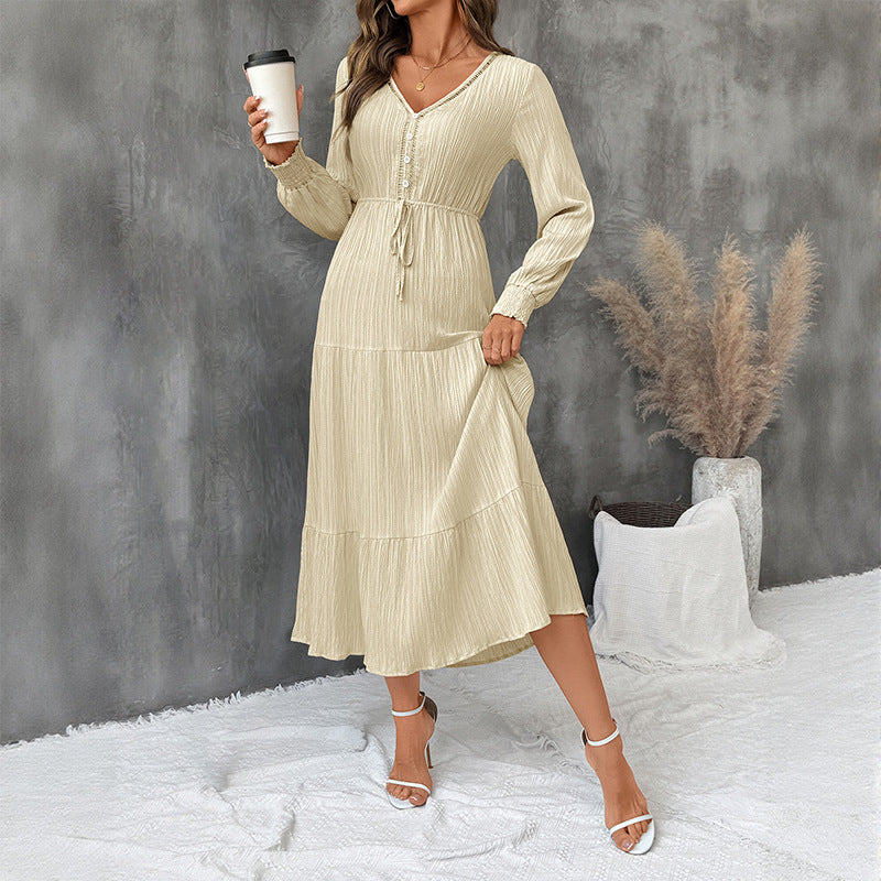 Robe texturée manches longues taille élastique – vue 3