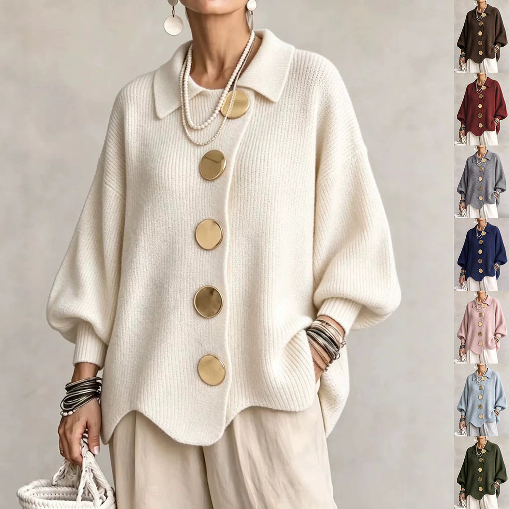 Cardigan Joséphine – Maille côtelée oversize à boutons dorés