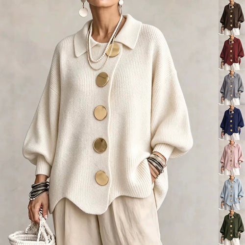 Cardigan Joséphine – Maille côtelée oversize à boutons dorés