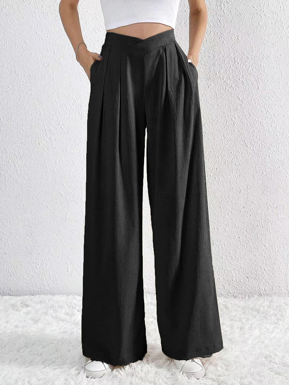 Pantalon large plissé taille haute – vue 2