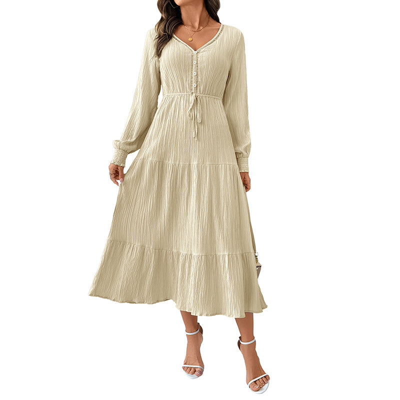 Robe texturée manches longues taille élastique – vue 5