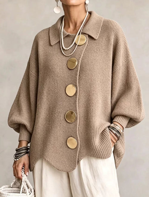 Cardigan Joséphine – Maille côtelée oversize à boutons dorés – vue 2