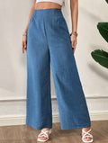 Pantalon large taille haute uni – vue 6