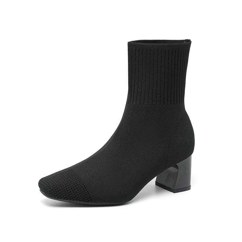 Bottes chaussettes en maille à talon carré – vue 6
