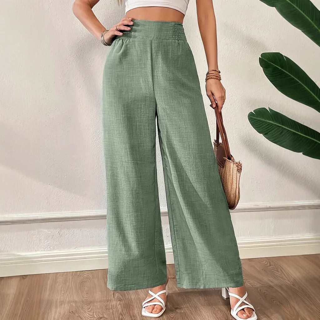 Pantalon large taille haute uni – vue 4