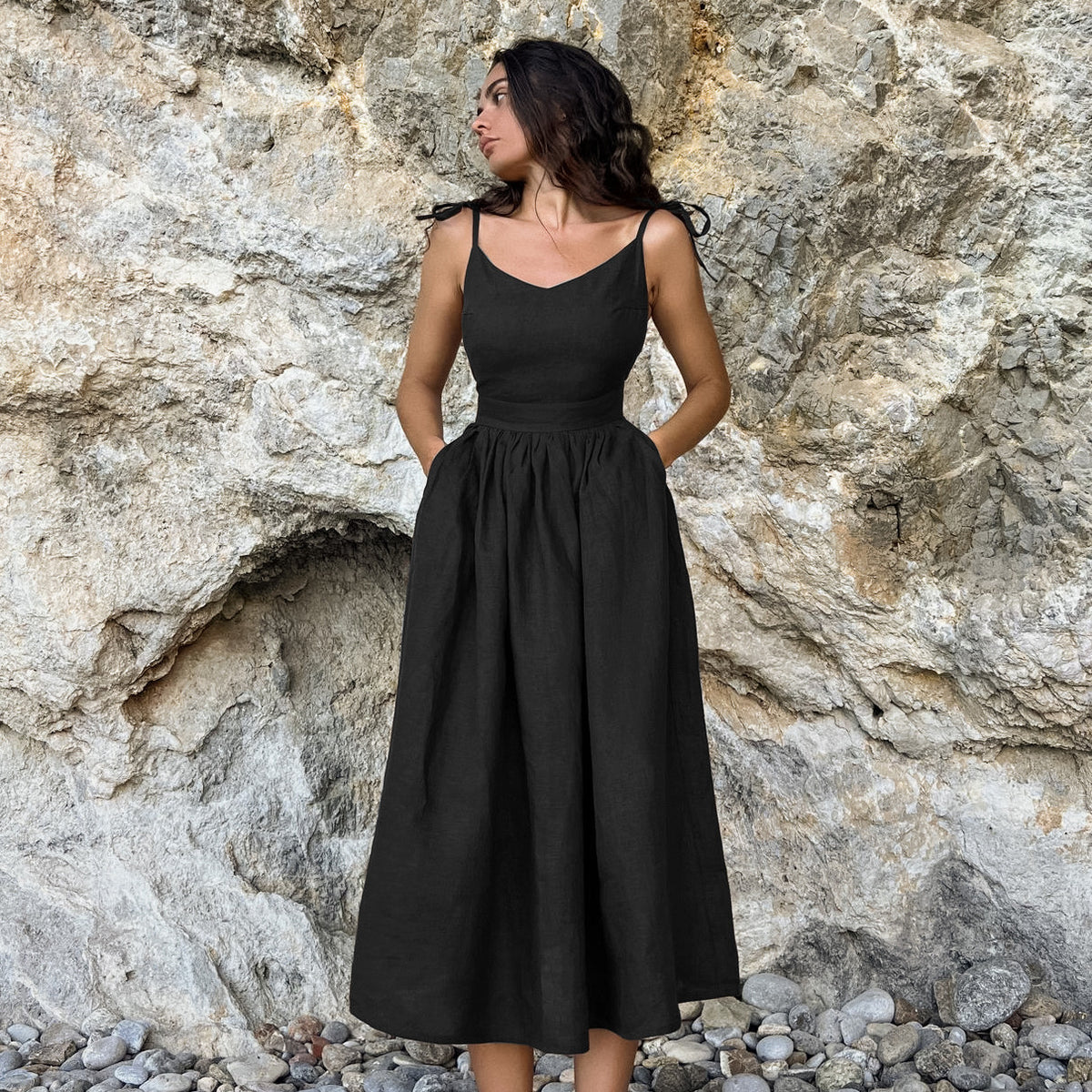 Robe longue à bretelles taille haute – vue 4