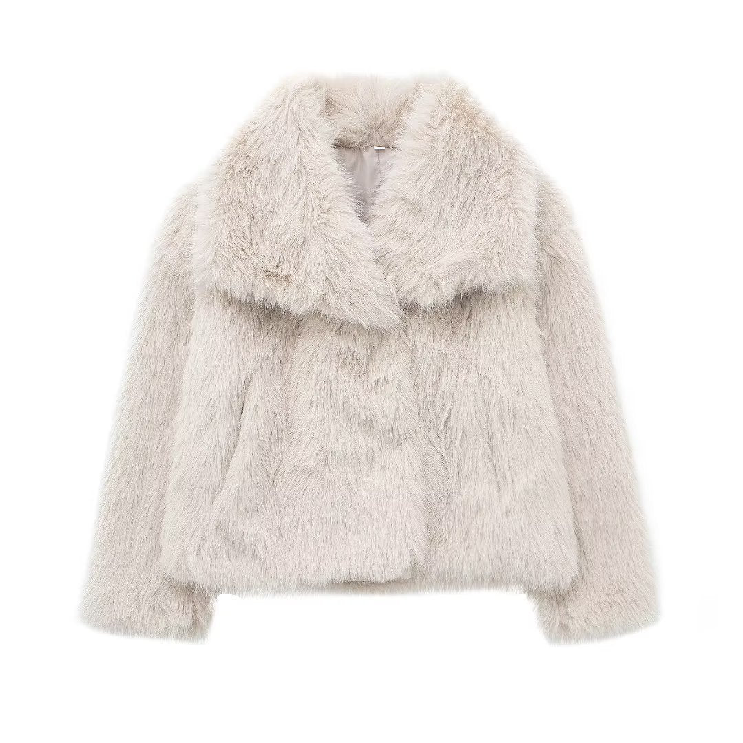 Veste courte en fausse fourrure à revers – vue 7