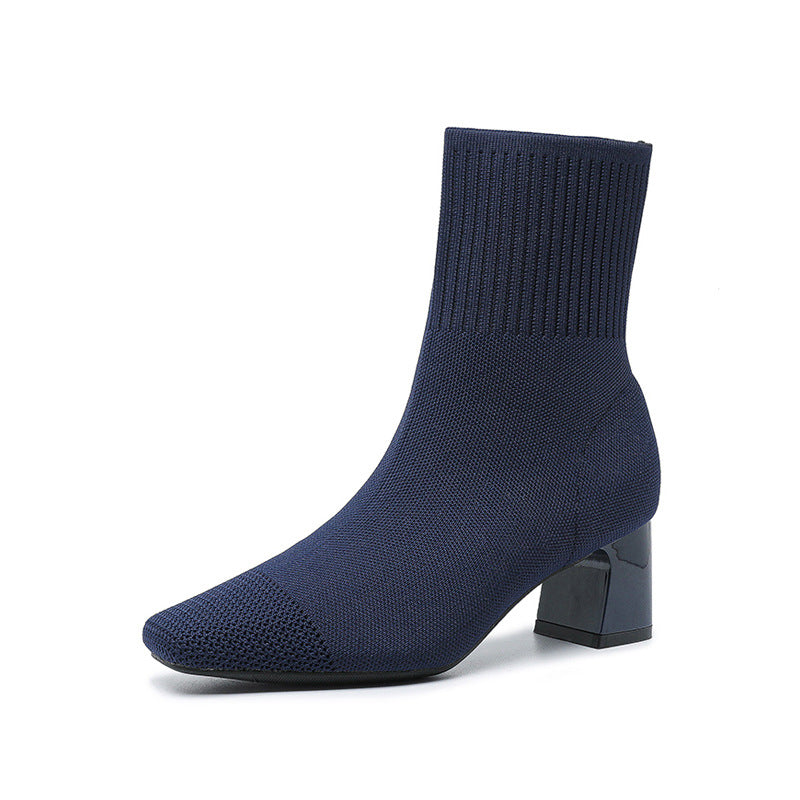 Bottes chaussettes en maille à talon carré – vue 8