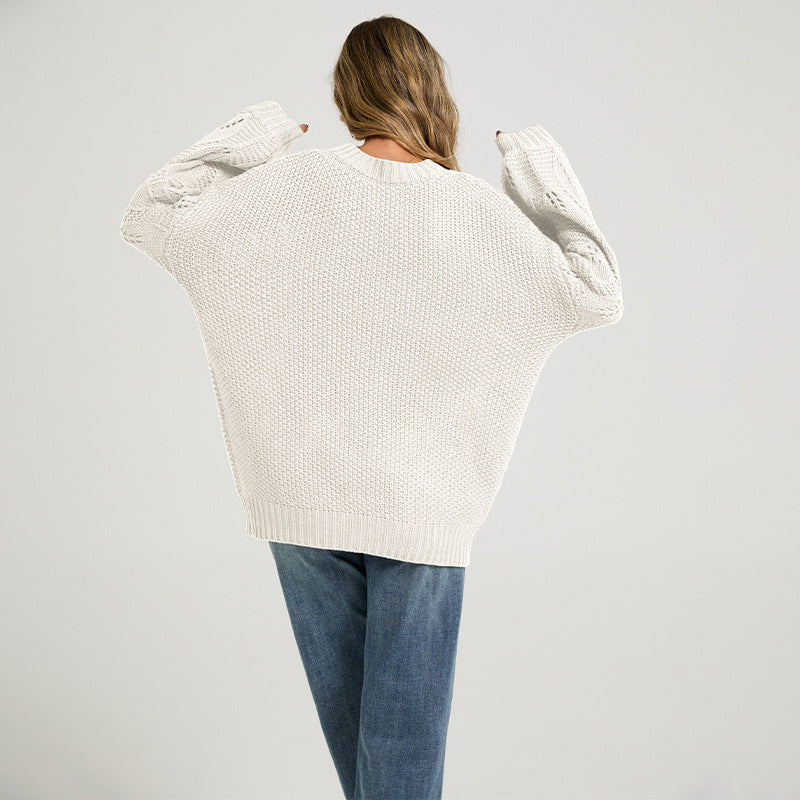 Pull ample en maille texturée crème, vue de dos