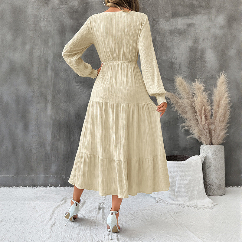 Robe texturée manches longues taille élastique – vue 4