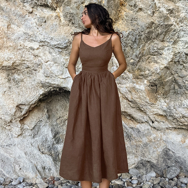 Robe longue à bretelles taille haute – vue 2