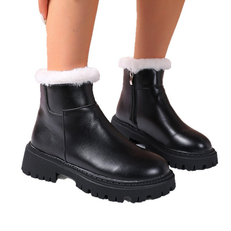 Bottines fourrées en cuir à talon épais – vue 5