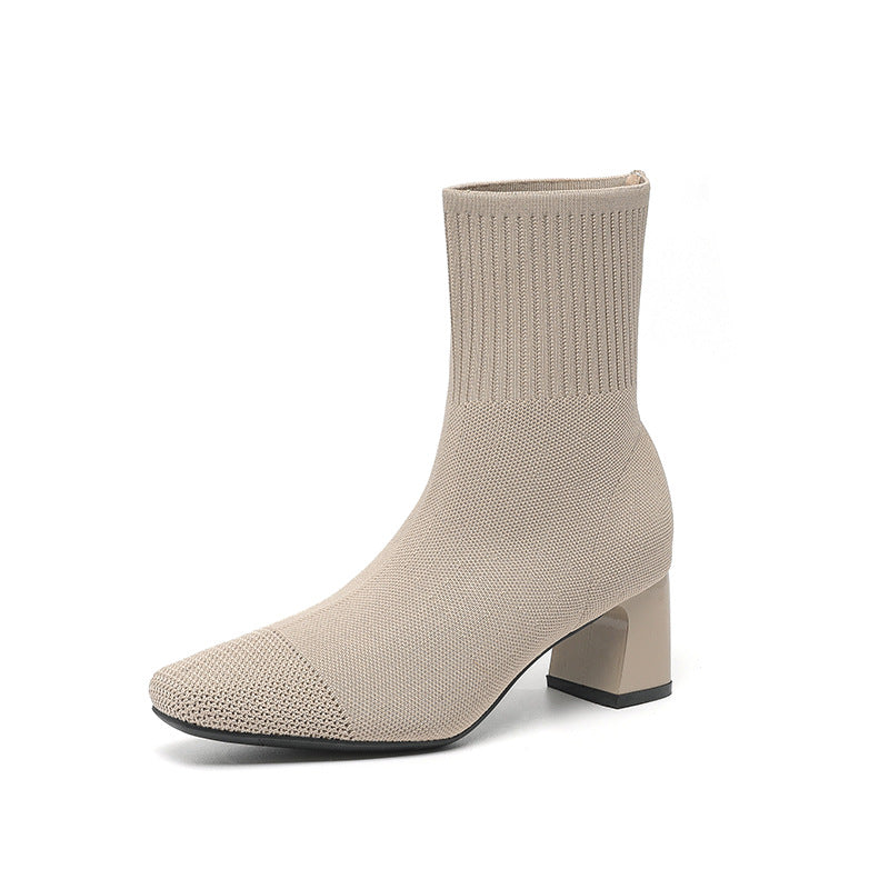 Bottes chaussettes en maille à talon carré – vue 5