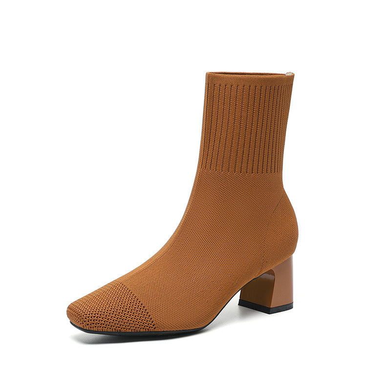 Bottes chaussettes en maille à talon carré – vue 11