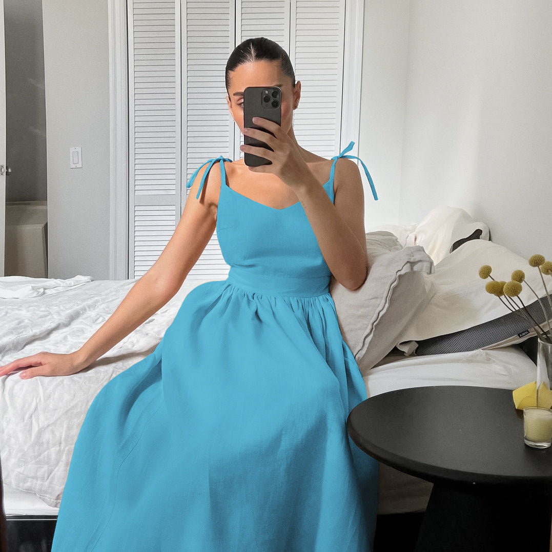 Robe longue à bretelles taille haute – vue 9