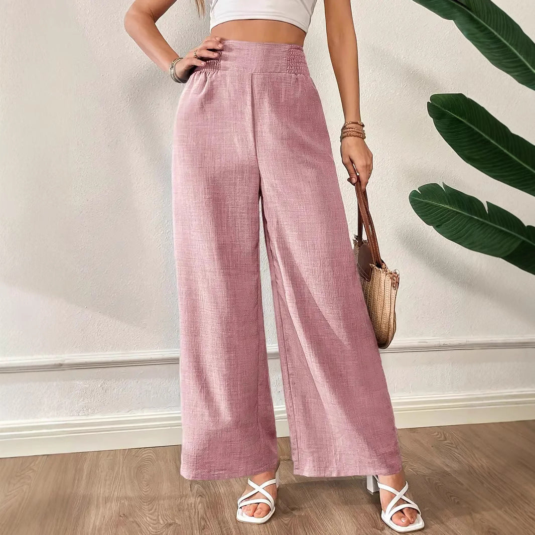 Pantalon large taille haute uni – vue 3