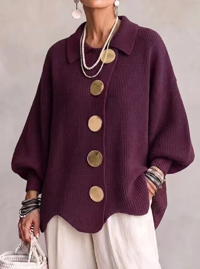 Cardigan Joséphine – Maille côtelée oversize à boutons dorés – vue 15