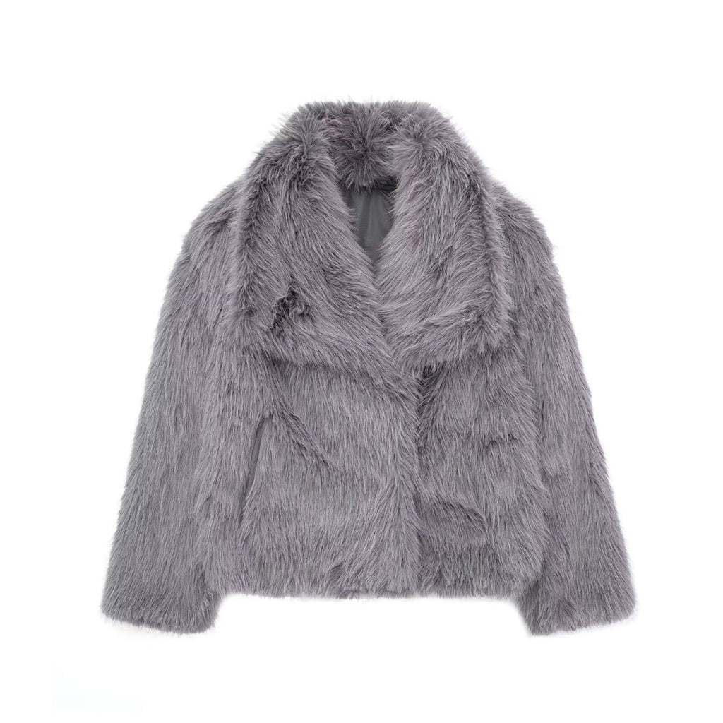 Veste courte en fausse fourrure à revers – vue 4