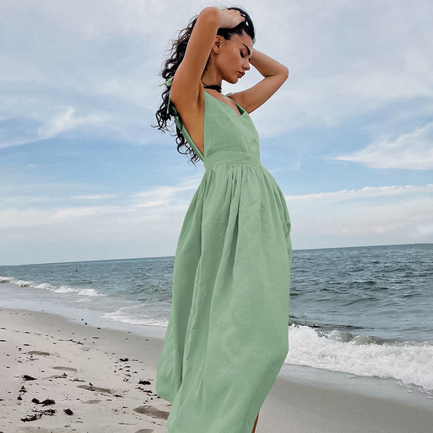 Robe longue à bretelles taille haute – vue 3