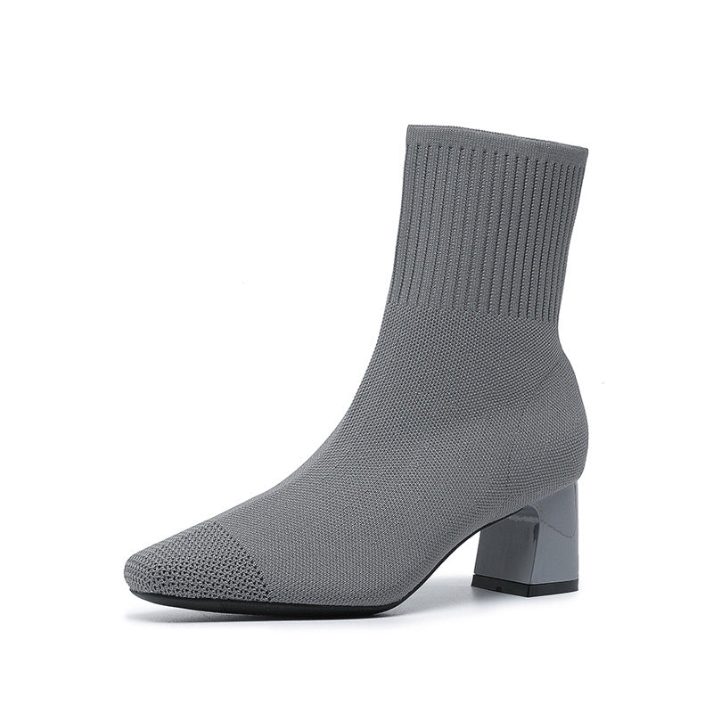 Bottes chaussettes en maille à talon carré – vue 10