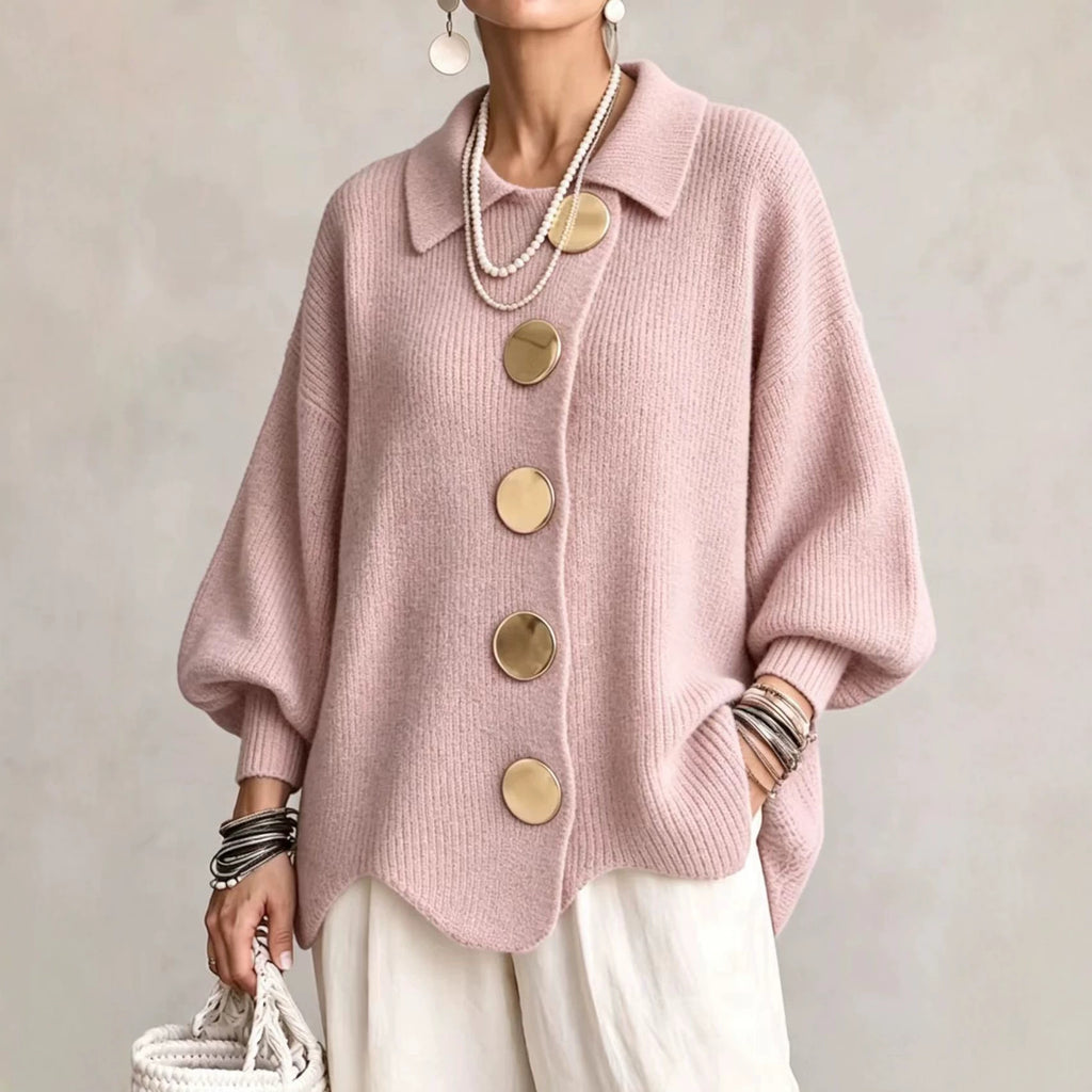 Cardigan Joséphine – Maille côtelée oversize à boutons dorés – vue 8